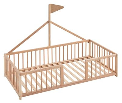 Cama Montessori 140x70. Cama Infantil Tipo Tipi Apache Wonderland para niños a Partir de los 2 años de Edad. Cama de Madera de Haya y Color Natural CoolDreams