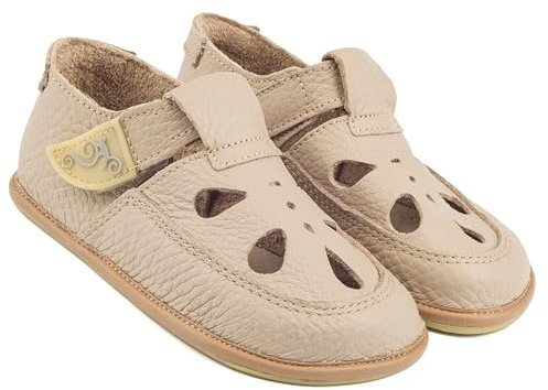 Magical Shoes Flexible Kinderschuhe für Kita, Kinder, Barfußschuhe, Sandalen Mädchen Jungs, Hausschuhe mit Klettverschluss, Lederschuhe gesund, Gr. 26, Coco, Beige