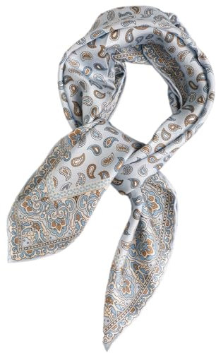 Prettystern handrolliertes Seide Halstuch Damen Herren 100% Seide Nickituch Bandana Sommer Frühling 25 Hellblau Paisley