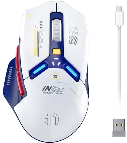 NPHIC Mouse Gaming Wireless, vero Tri-Mode 2,4G Wireless/Type-C Wired/Bluetooth Mouse, 10k DPI, Programmabile, illuminazione RGB, Mouse senza fili ricaricabile ad alta velocità per laptop PC, Bianco