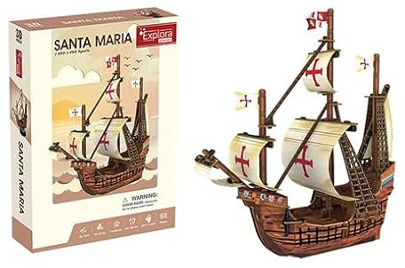 EXPLORA - Schiff Santa Maria - 3D-Puzzles 540031 - 93 Teile - Level 4 - Ohne Kleber oder Schere - Bildungs - Konstruktionsspiel - Kinder Geschenk - Modell - Ab 6 Jahren