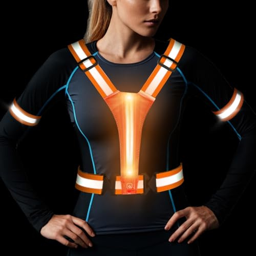 ocuvaep LED Warnweste Fahrrad Leuchtweste, LED Laufweste Reflektorweste Warnweste Wiederaufladbare Lauflampe, Elastische Einstellbar Lauflicht Erwachsene Kinder Hund Wandern