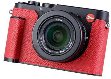 SIUTATDSH Kamera-Halbtasche für Leica D-LUX 8, Vintage-Metall, echtes Leder, Sofortbildkamera-Schutzhüllen stilvoll, tragbar, stoßfest (rot)