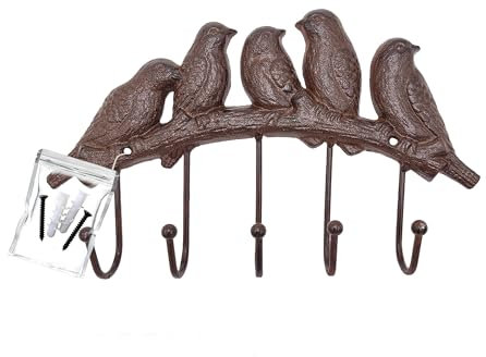 your castle Hakenleiste Vogelmotive Dekorativer Wandhaken Garderobenhaken Kleiderhaken aus Gusseisen, mit Vogelfiguren und fünf Haken, ca. 29,5 x 17,5 cm