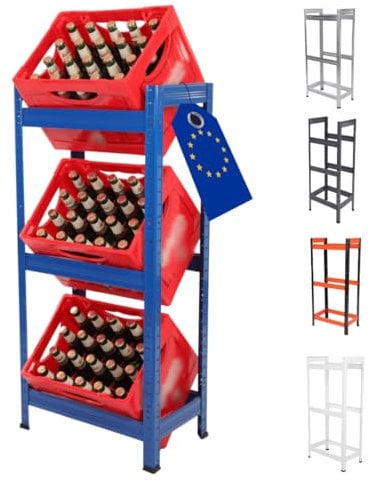 MODO24 Getränkekistenregal Helios Metall, Stabil, Kistenregal für 3 Kisten, Getränkeregal, Kistenständer, Freistehend, Kistenhalter, Kellerregal, Lagerregal, Abmessungen 107x50x30 cm, Blau