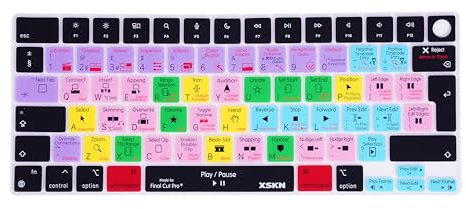 XSKN Final Cut Pro Shortcut EU UK Version Silicone Keyboard Cover Skin for 2022 2023 2024 2025 MacBook Air 13.6 15.3 inch M2 M3 M4 Chip with Touch ID A2681 A3113 A3240 A2941 A3114 A3241