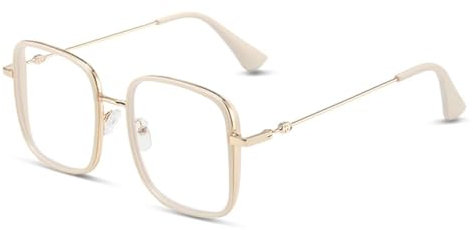 AOOLIA Quadrat Blaulichtfilter Brille für Damen Herren, Retro Frame Ohne Stärke Brille Computer Anti-Blaulicht Brillen (Beige)