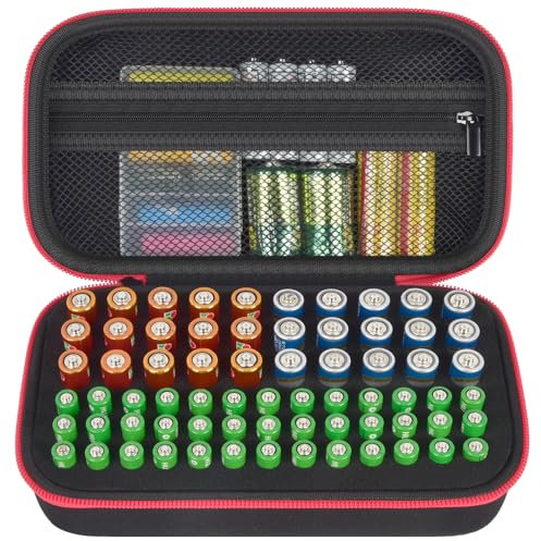 Battery Organizer Storage Holder Case Box for 69+ Batteries AA AAA C Cell 9V 3V Lithium - No Tester Included (Black, Small)