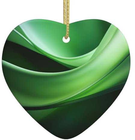 Keramik-Weihnachtsschmuck in Herzform mit grüner Kurvenstruktur, Weihnachtsbaum-Hängedekoration, Porzellan-Andenken