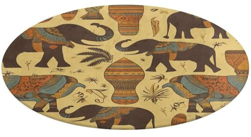 Runder Teppich, 80 x 80 cm, rutschfest, weich, waschbar, saugfähig, Teppich, Afrika, Elefant, Überwurf, Teppiche für Küche, Schlafzimmer, Badezimmer, Heimdekoration