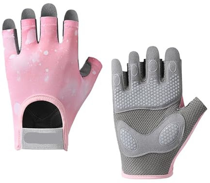 LIZHAYG Gym Handschuhe Sport Fitness Handschuhe Frauen Anti Slip Atmungsaktiv Stoßdämpfende Halbfinger Sport Radfahren Yoga Hantel Gewichtheben Handschuhe(Pink,M)