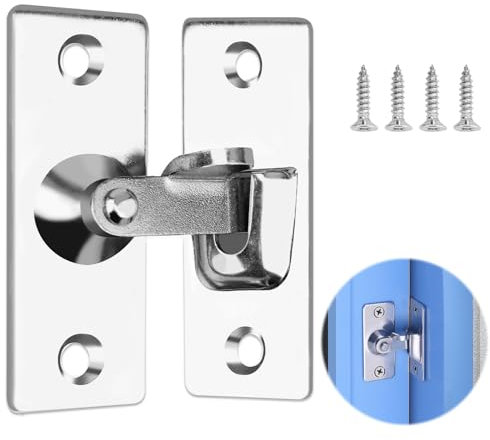 90° Loquet Porte de Verrouillage Coulissante en Acier Inoxydable à Angle Droit,Verrou Serrure de Fermeture Porte Interieure Coulissante,90° Loquet de Porte Bascule Argent avec Vis pour Coulissante