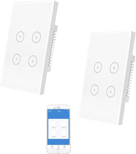 UseeLink Interruptor de luz inteligente, interruptor de luz Zigbee, Interruptor de pared ZigBee, interruptor de luz táctil, compatible con Alexa/Google, requiere el hub ZigBee (4 Gang 2 PCS)