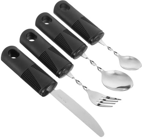 MUCKLILY 4pièces Ustensiles Adaptatifs Pour Personnes Âgées Cuillères Et Fourchettes Pliables Facile à Transporter Utiliser