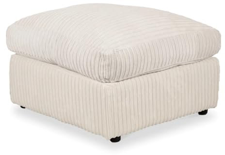 Großes Ecksofa-Set aus Cord mit cremefarbenem Fußhocker, modernes Design und bequemer Sitzgelegenheit