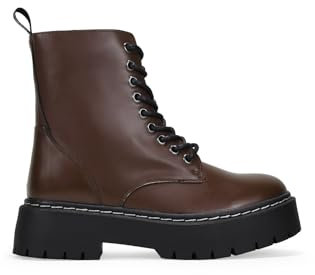BOSANOVA Botas militares estilo punk confeccionadas en piel vegana con plataforma dentada y cordones hasta la parte superior. Cierre con cremallera. Calzado para mujer MARRON 38