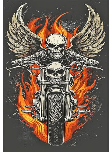 DCIDBEI DIY 5D Diamond Painting Skull Motorrad 40x50cm Startset | Malen nach Zahlen Diamant Painting Bilder Totenkopf Gothic auf Motorrad Crystal Art Leinwand Bilder Sterben Gefahr Schädel