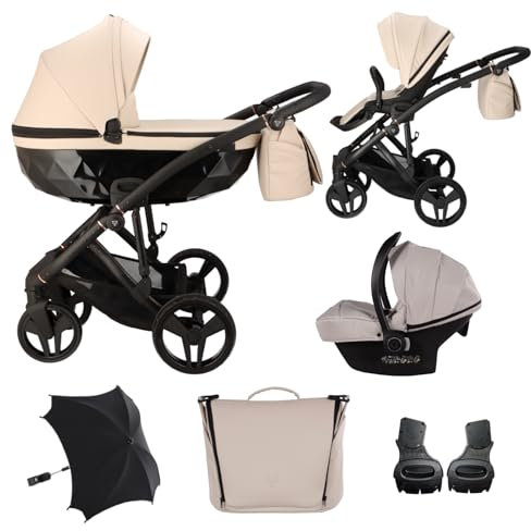 Junama Kinderwagen Diamond Classic 02 Beige - 2in1 3in1 4in1 + Sonnenschirm (3 in 1 mit Autositz)