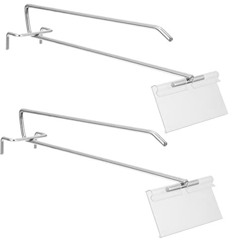 MUCKLILY 2 Sets Halter Schilder Etiketten Lochbrett Lagerregal Peg Displayständer Mit Haken Korbanhänger Mülleimerklammern Supermarktregalhaken Regale Wandlattenbrett Kleiderbügel Metall