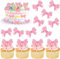 SYKYCTCY 30 Pack Pink Bow Cupcake Toppers Paper Bowknot Acrylic Cupcake Picks Bow Tie Cupcake Decorations for Wedding Bridal Shower Theme Pink Girl Birthday Party Cake Decorations Supplies