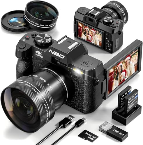 4K Digitalkamera für Fotografie, 48MP Video Vlogging Kamera für YouTube mit 3 Zoll 180° Flip Screen WiFi, 16X Digitalzoomkameras mit 32GB Mikrokarte, Weitwinkel & Makroobjektiv (Schwarz)