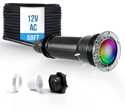 Jeavle - Lumières de piscine enterrée, remplacement direct pour Pentair GloBrite, 1,5 pouces LED de couleur intérieure pour piscine et spa, IP68 étanche, AC12V, câble de 50 pieds