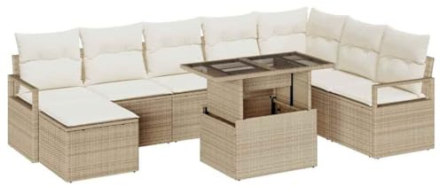 vidaXL Garten-Sofa-Set mit Speicher 9 pcs Beige Poly Rattan, Garten Lounge Set, rechteckig, modular, verstellbare Füße, Outdoor-Sofa, perfekte Sommerplätze, entspannende Ecke