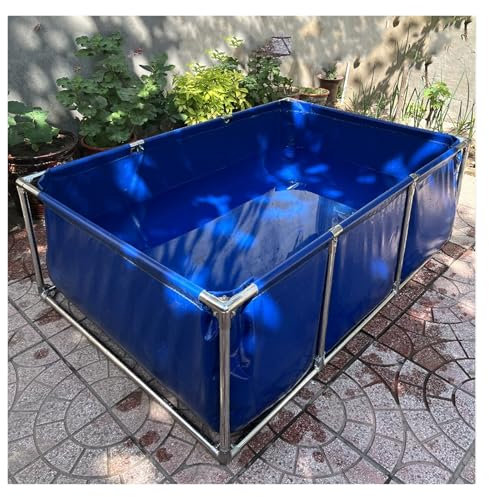 Tragbarer Fischteich aus PVC, 1 x 1 m, mit Stützen aus verzinktem Stahl, 1000-l-Außenbecken für Aquakultur, Robustes quadratisches Schwimmbecken für den gewerblichen Gebrauch (3,3 Fuß – 264