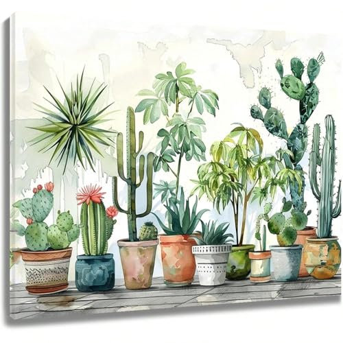 AIHNBF Botanic Cactus Succulente Quadro su tela, moderno acquerello piante in vaso natura arte per soggiorno camera da letto ufficio decorazione per la casa, 40 x 60 cm