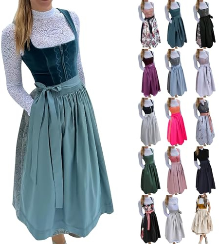 YEBIRAL Trachtenkleid Damen Dirndl Damen Dirndlkleid Retro Dirndelkleider Midi Trachtenmode Bayerisches Dirndl Kleid für Lang Wiesn Outfit Elegant für blau