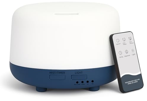 DIFFOFE 300ml Aromatherapy Diffuser with 7-colour LED light & Auto Shut-Off | Remote control, four timer settings and quiet ultrasonic operation for bedrooms, desks and small home spaces.