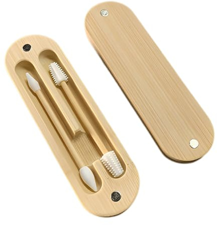 AEKZOX Lote de 2 Bastoncillos Oídos Reutilizables de Bambú y Silicona con Puntas Espirales para Maquillaje y Limpieza de Oídos con Caja Magnética de Viaje