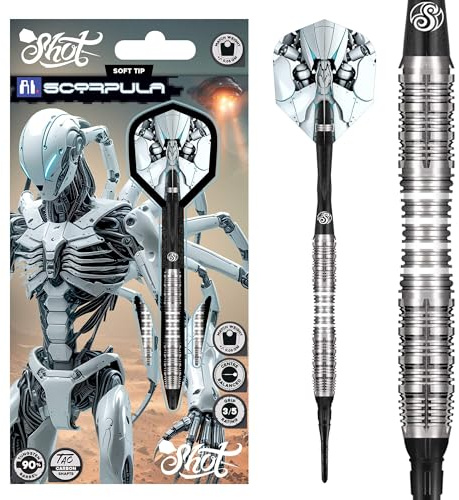 Shot! AI Scorpula Soft Tip Darts Set 90% Tungsten Barrels Handcrafted Professional Dart Set & Flights Made in New Zealand, Plastic Tip for Electronic Dartboard