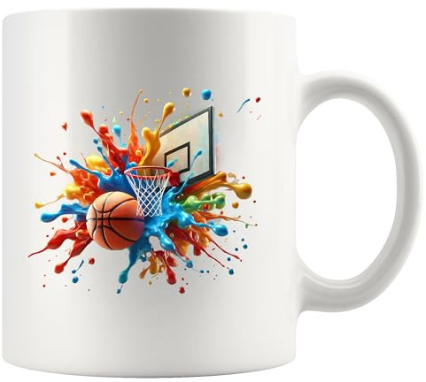 Basketball Tie Dye Color Splash Basketball Coffee Mug Durable Tea Cup with Handle Tea Mugs for Beverages Home Hot Chocolate 330Ml