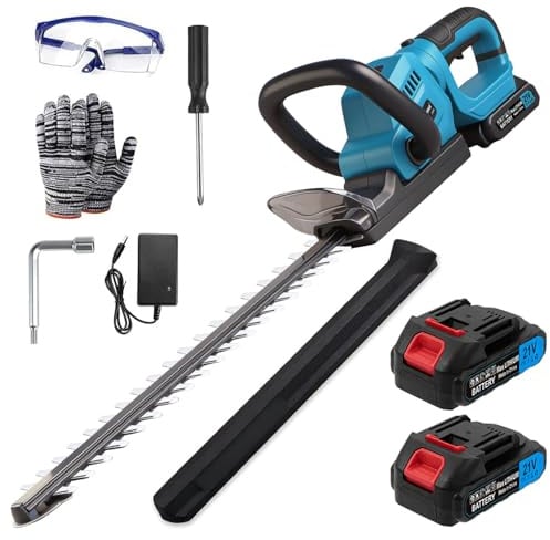 Akku-Heckenschere für Makita-18V-Akku,elektrische Heckenschere mit 2 X 2,0 Ah Akkus und Ladegerät,52 cm Schnittlänge,15 mm Zahnabstand,180° drehbarer Kopf für Garten, Hecken und Sträucher