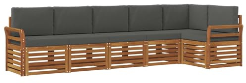 vidaXL Sofagarnituren 6 pcs Natur und Anthrazit Massivholz Akazie, Garten, modernes Outdoor-Sofa, L-förmige Lounge, Terrasse, langlebiger Komfort fürs Patio