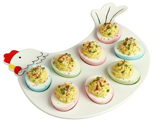 Bandeja para huevos rellenos, bandeja para huevos rellenos con 8 agujeros, soporte de cerámica para diablo con base antideslizante para decoraciones de festivales, desayuno en la encimera de la cocin