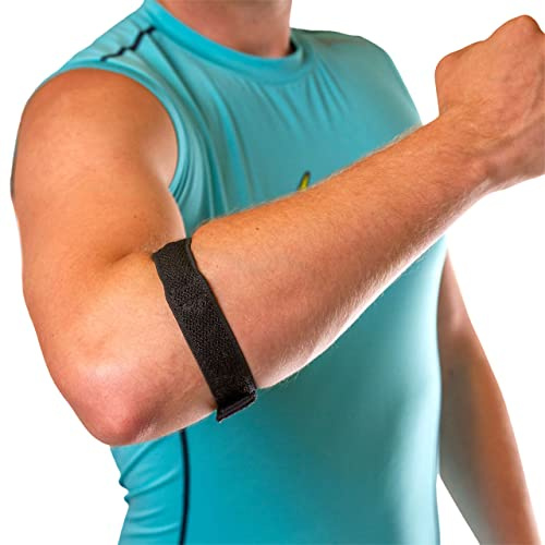 BraceAbility Soporte de epicondilitis | Correa para el codo para el dolor de epicóndilo medial/lateral y tendinitis Banda de soporte de compresión del brazo para hombres o mujeres (talla única)