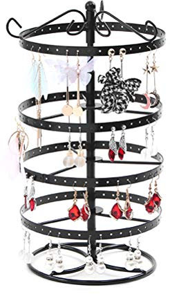 Judy1980 Porte-Bijoux Porte-Bijoux à 4 Niveaux, Noir tournant 92 Paires Porte-Boucles d'oreilles ~ Support pour Organisateur de Collier ~ présentoir de Bijoux Tours