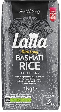 Laila Xtra Long Basmati Rice 1Kg. Xtra Long Basmati Rice is Free from Cholesterol and are Super Low in Fat and Sugar. Naturally Packed with Vitamins and Minerals.