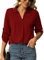 Odosalii Longshirt Damen Sommer 3/4 Ärmel V-Ausschnitt Einfarbig Klassisch Vintage Flowy Blusen Oberteile