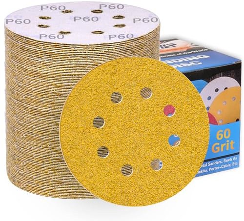 100 Stück Schleifpapier 125mm Klett 60 Körnung Schleifscheiben für Exzenterschleifer 8 Loch Schleifblätter Profi Für Holz Metall Entrosten und Farbe