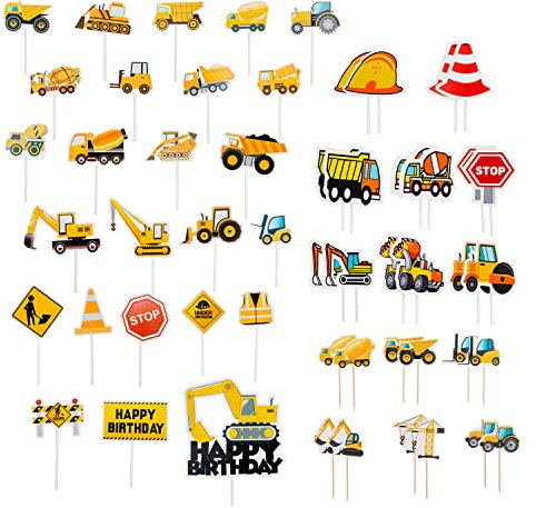 53 Stück Tortendeko Baustelle kuchen Muffin deko Geburtstag Junge,Tortenaufleger Bagger LKW Cupcake Topper Tortenstecker Tortenaufsatz für 1.2.3.4.5. 6. Jahre Baby Kinder Jungen Jungs Party Dekoration