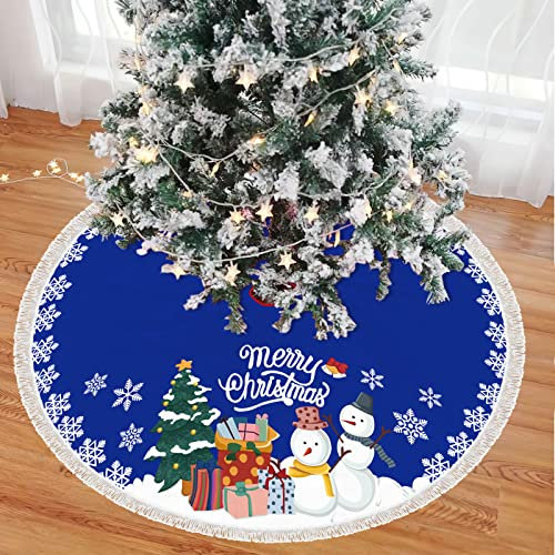Mateju Gonna per Albero di Natale 72/90/120cm, Gonna Albero di Natale Grande Rossa Tappeto Albero di Natale Gonna Base Tassel Tappetino Copertura Decorazione Festa Casa (48inch,Blu)