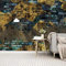 Peintures Murales De Papier Peint Chambres Mur Vintage Feuille D'Or Or Bleu Ciel Brique 300(L)X210(H) Cm Affiches 3D Auto-Adhésive Photo Canapé Couloir Décoration De La Maison Bricolage Panorama Effe