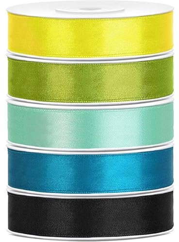 Satin Geschenkband 12mm 5 Farben je 25m lang gelb grün türkis mint schwarz Schleifenband Geschenkverpackung Geburtstag Hochzeit Weihnachten