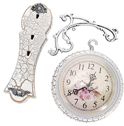 DOITOOL Bahnhofsuhr Für Draußen 1 Stück Doppelseitige Wanduhr Außendekor Doppelseitige Hängeuhr Wanddekor Uhr Abs Altmodisch Weiß Europa Bahnhofsuhr Garten Wasserfest
