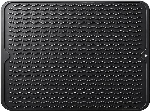 wyewye Draining Board Mats, Black Dish Drying Mat, Non-Slip Eco-Friendly Kitchen Drying Mat, Silicone Dish Drying Mat Heat Resistan for CountertopTable Draining Sink, 40x30 cm(16x12 inch)