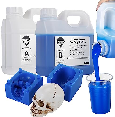 BBDINO Silicone Mould Making Kit, Liquid Silicone for Mould Making 30A, Platinum Grade Self-degassing 1A:1B Mixing, Ideal for Casting Resin/Jewelry Silicon Moulds 2000g, Sapphire Blue