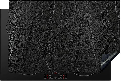 KitchenYeah© Herdabdeckplatte Einteilig Küche Herdabdeckung Induktionsfeld Ceranfeld Herdabdeckplatten Vinyl Matte Aufrollbar Stein - Anthrazit - Dunkel - grau - 80x52 cm
